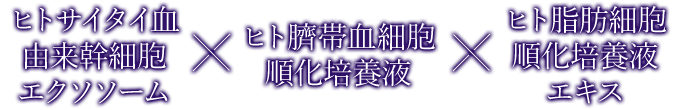 ヒトサイタイ血由来幹細胞エクソソーム×ヒト臍帯血細胞順化培養液×ヒト脂肪細胞順化培養液エキス