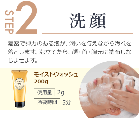 step2.濃密で弾力のある泡が、潤いを与えながら汚れを落とす